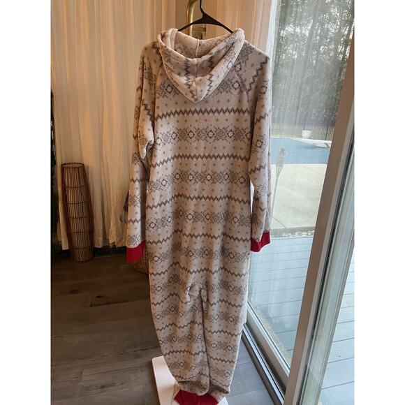 Family PJS Matching Men’s Winter Fairisle Hooded One-Piece Gray L - Picture 2 of 3